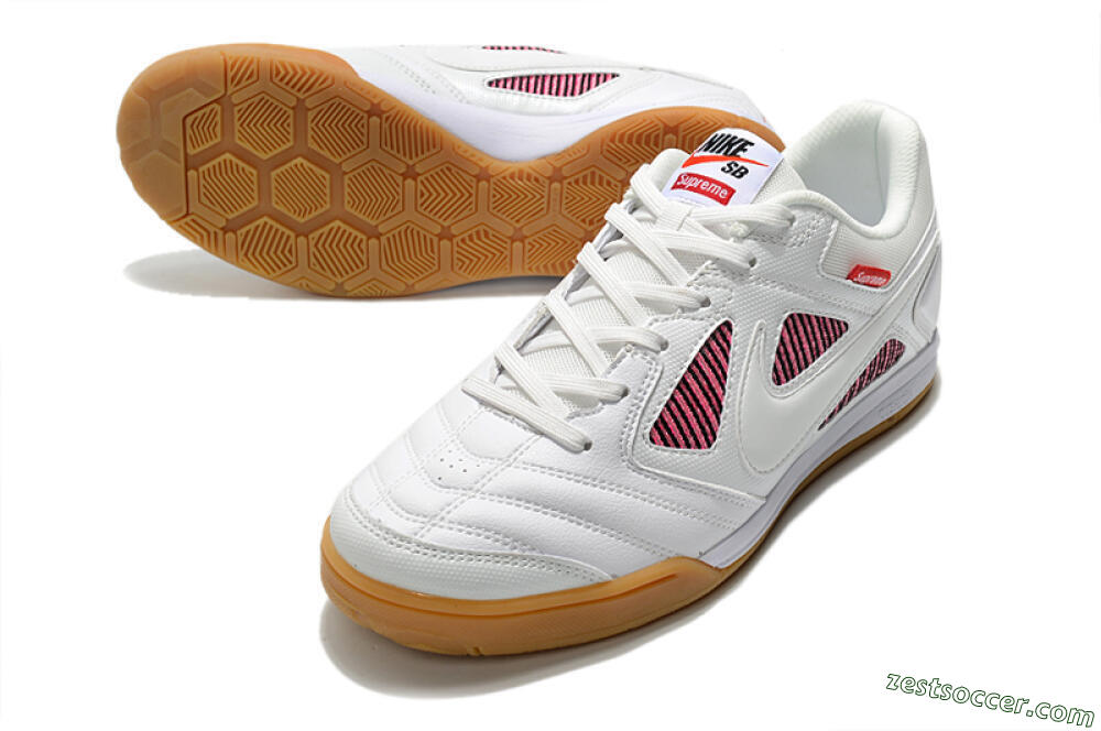 Supreme x Nike SB Gato IC Low-Tops Soccer Shoes - White/Red/Brown 3
