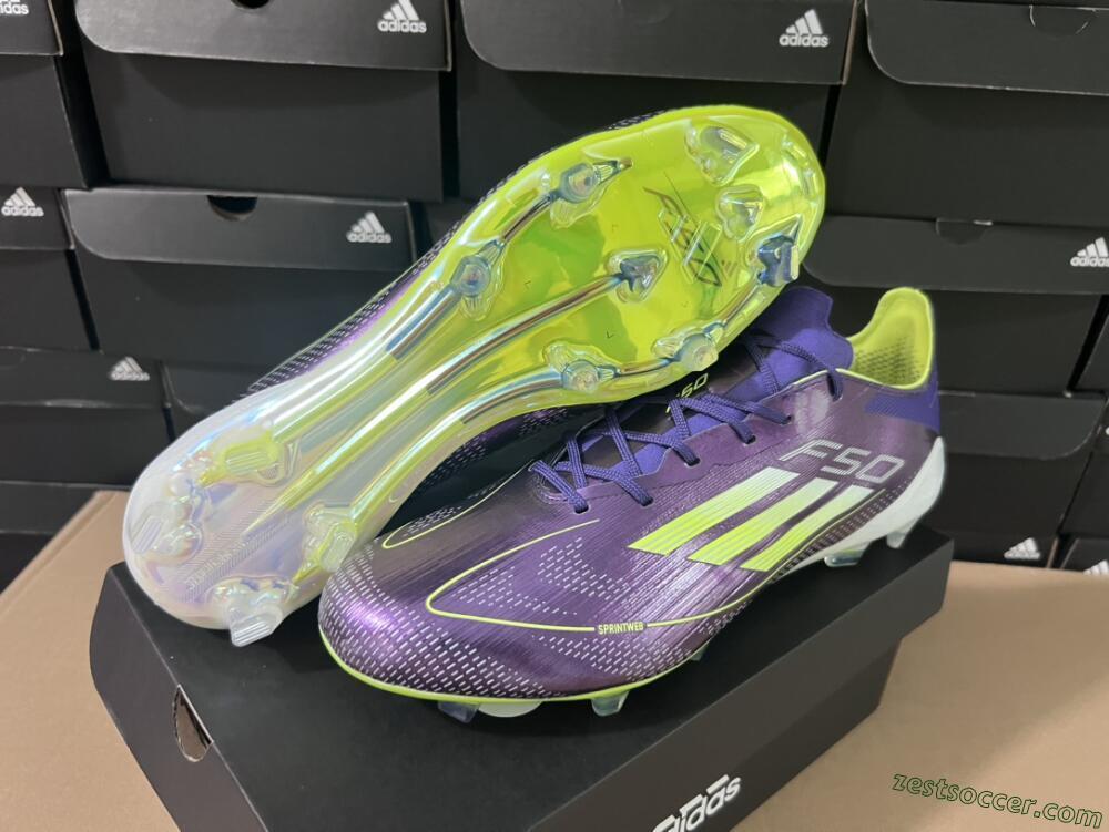 Adidas F50 Adizero FG Low-Tops Soccer Cleats - Purple/Yellow/White