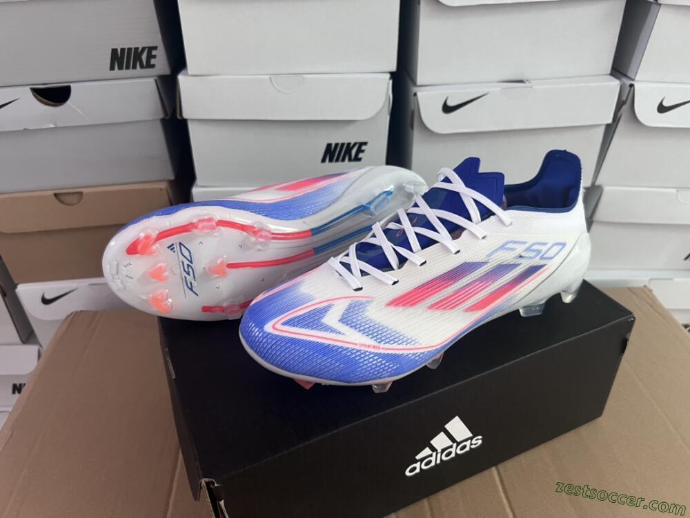Adidas F50 Adizero FG Low-Tops Soccer Cleats - White/Blue/Pink