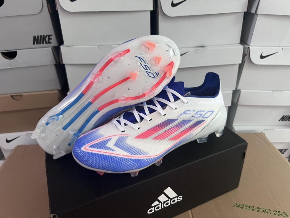 Adidas F50 Adizero FG Low-Tops Soccer Cleats - White/Blue/Pink