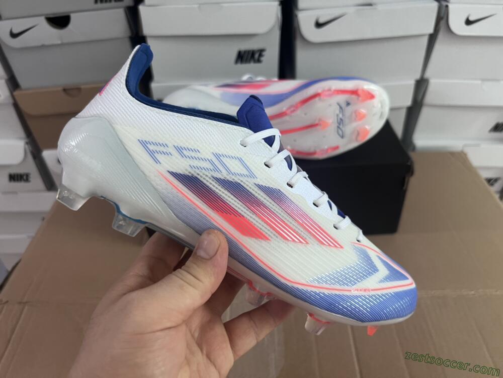Adidas F50 Adizero FG Low-Tops Soccer Cleats - White/Blue/Pink