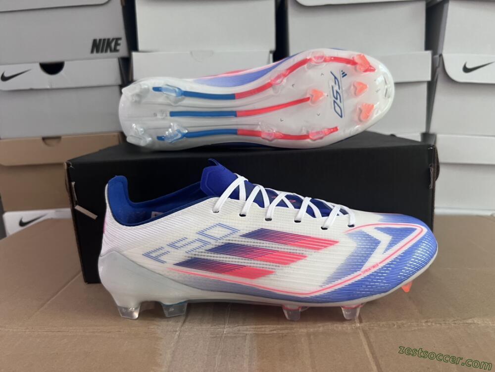 Adidas F50 Adizero FG Low-Tops Soccer Cleats - White/Blue/Pink