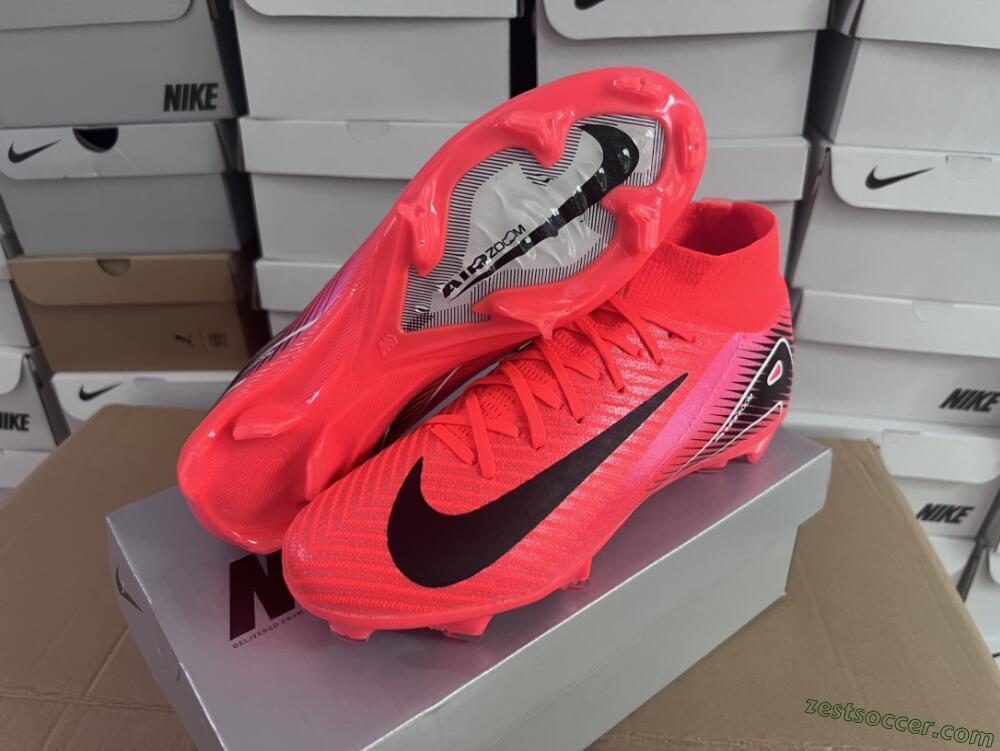 Nike Air Zoom Mercurial Superfly 10 Elite FG High-Tops Soccer Cleats - Red/Black/White