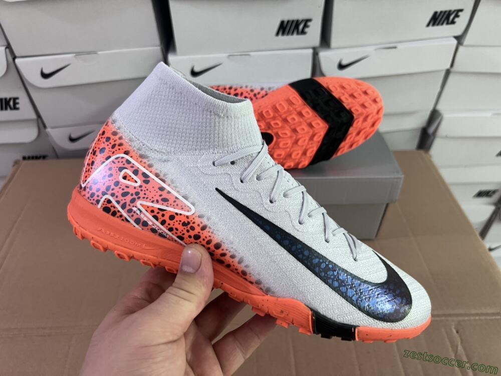 Nike Air Zoom Mercurial Superfly 10 Elite TF High-Tops Soccer Shoes - Grey/Orange/Black