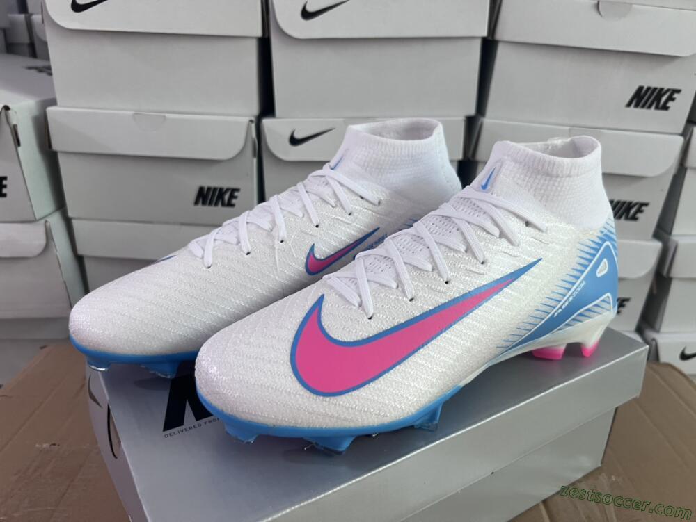 Nike Air Zoom Mercurial Superfly 10 Elite FG High-Tops Soccer Cleats - White/Pink/Blue