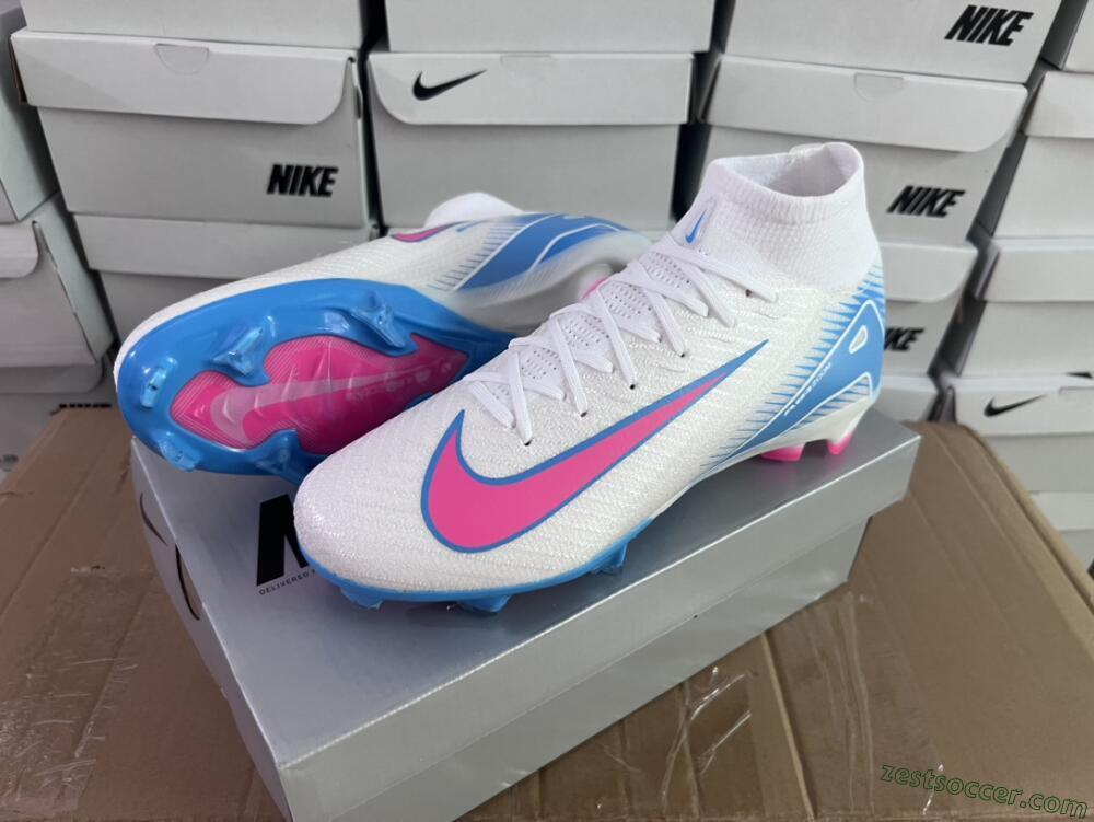 Nike Air Zoom Mercurial Superfly 10 Elite FG High-Tops Soccer Cleats - White/Pink/Blue