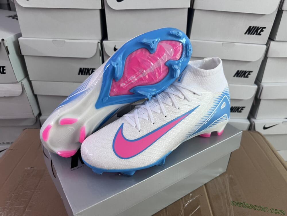 Nike Air Zoom Mercurial Superfly 10 Elite FG High-Tops Soccer Cleats - White/Pink/Blue