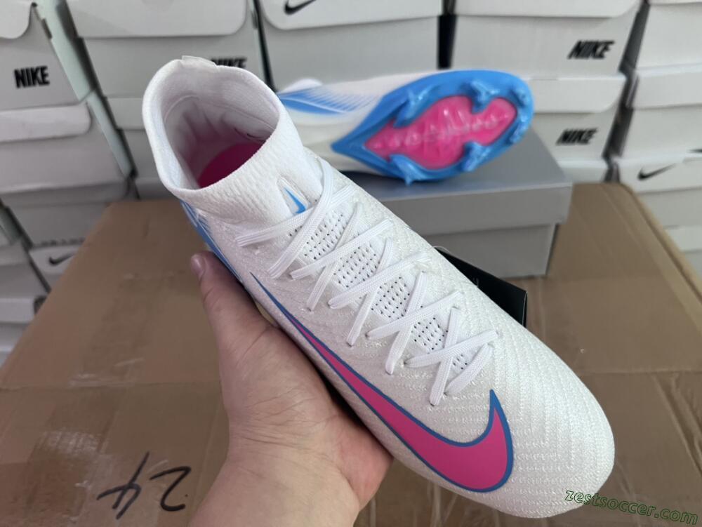 Nike Air Zoom Mercurial Superfly 10 Elite FG High-Tops Soccer Cleats - White/Pink/Blue