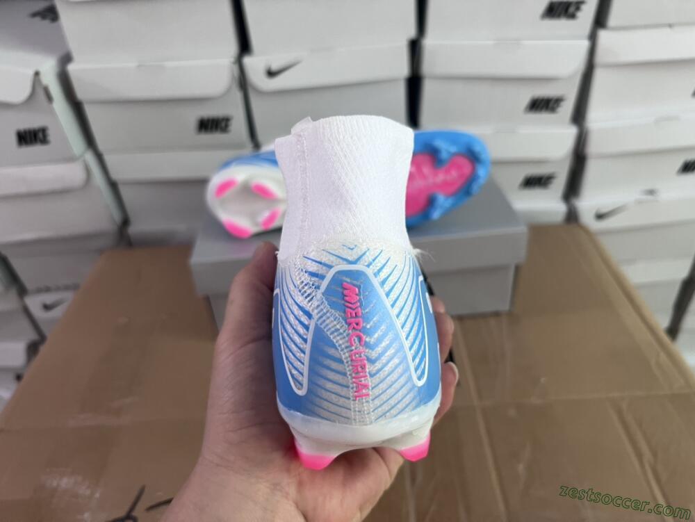 Nike Air Zoom Mercurial Superfly 10 Elite FG High-Tops Soccer Cleats - White/Pink/Blue