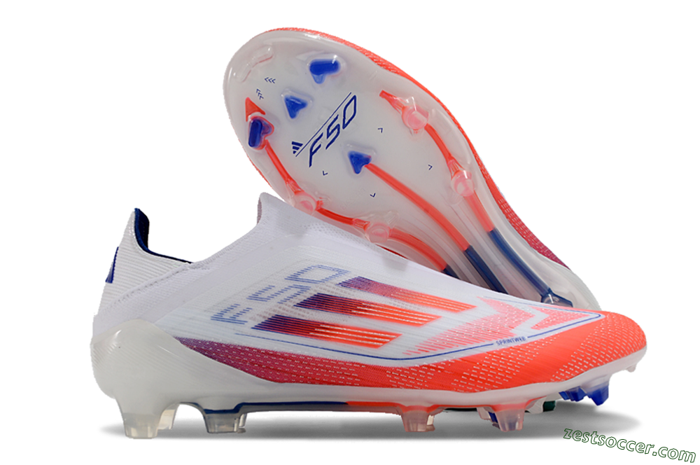 Adidas F50 Elite Laceless FG Low-Tops Soccer Cleats - White/Red/Blue 0