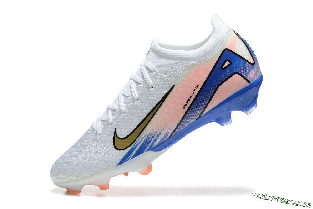 Nike Air Zoom Mercurial Vapor 16 Elite FG Low-Tops Soccer Cleats - White/Gold/Pink/Blue 5