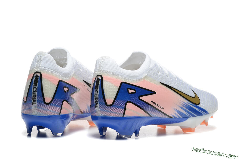 Nike Air Zoom Mercurial Vapor 16 Elite FG Low-Tops Soccer Cleats - White/Gold/Pink/Blue 6