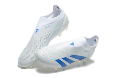 Adidas Predator Elite Laceless FG Low-Tops Soccer Cleats - White/Blue