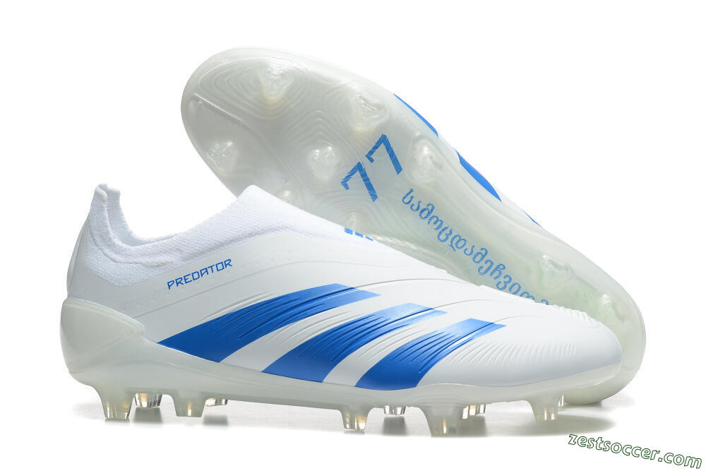 Adidas Predator Elite Laceless FG Low-Tops Soccer Cleats - White/Blue 0