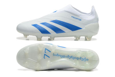 Adidas Predator Elite Laceless FG Low-Tops Soccer Cleats - White/Blue
