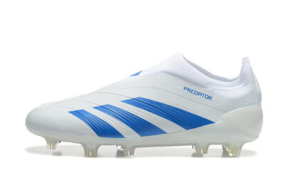Adidas Predator Elite Laceless FG Low-Tops Soccer Cleats - White/Blue
