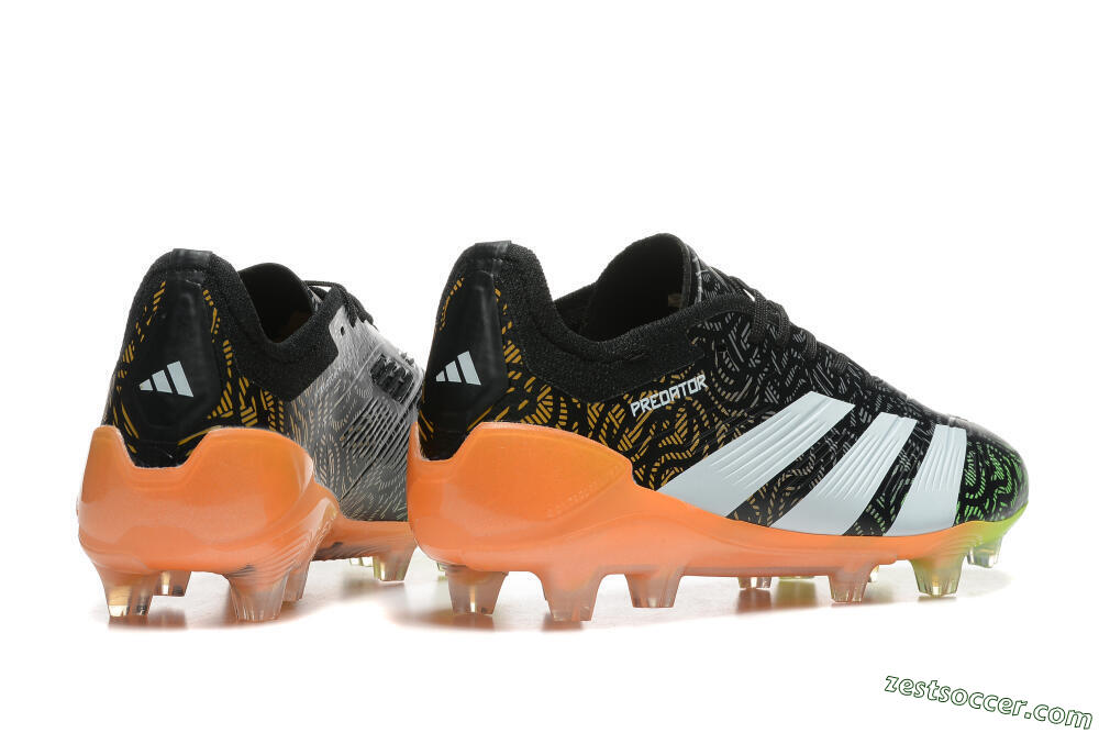 Adidas Predator 24 Elite FG Low-Tops Soccer Cleats - Black/White/Yellow/Orange 6