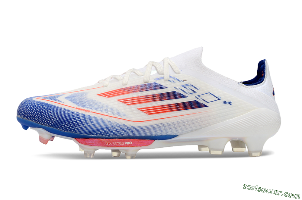 Adidas F50+ Lightstrike Pro FG Low-Tops Soccer Cleats - Cloud White/Solar Red/Lucid Blue 2