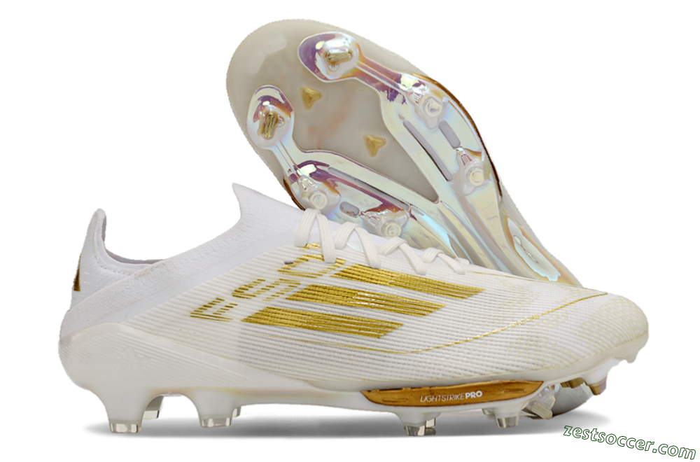 Adidas F50+ Lightstrike Pro FG Low-Tops Soccer Cleats - Cloud White/Gold Metallic/Cloud White 0