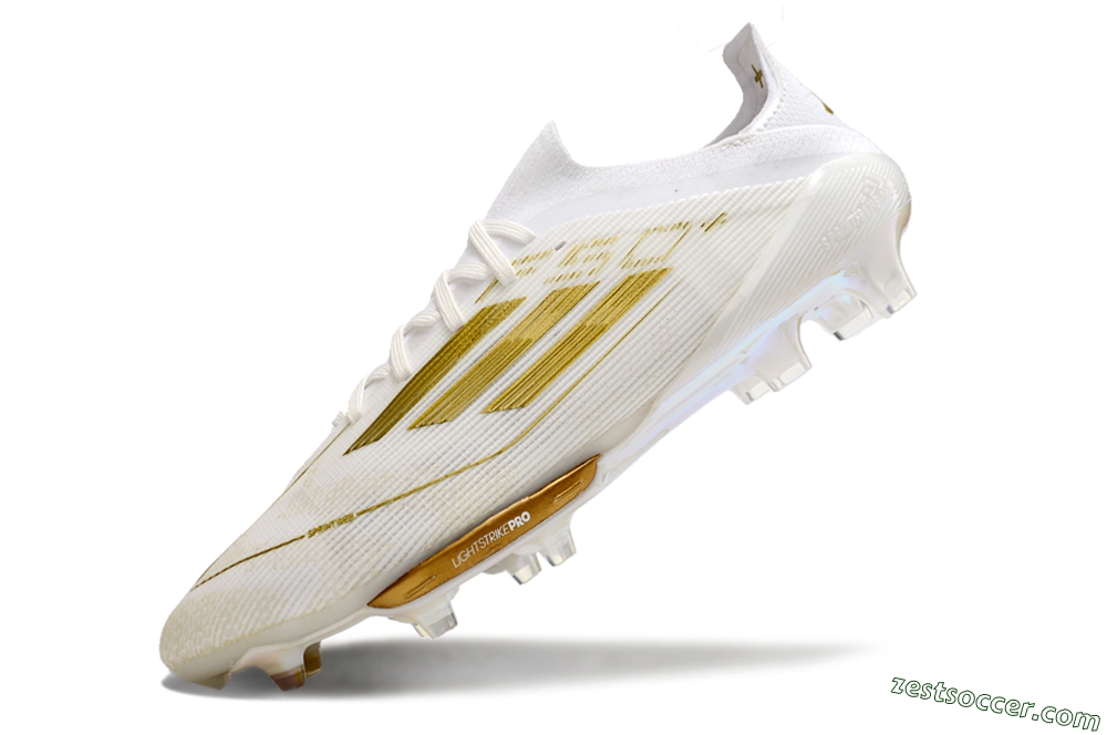 Adidas F50+ Lightstrike Pro FG Low-Tops Soccer Cleats - Cloud White/Gold Metallic/Cloud White 5