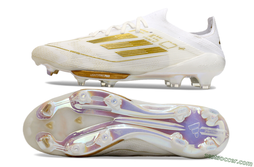 Adidas F50+ Lightstrike Pro FG Low-Tops Soccer Cleats - Cloud White/Gold Metallic/Cloud White 1