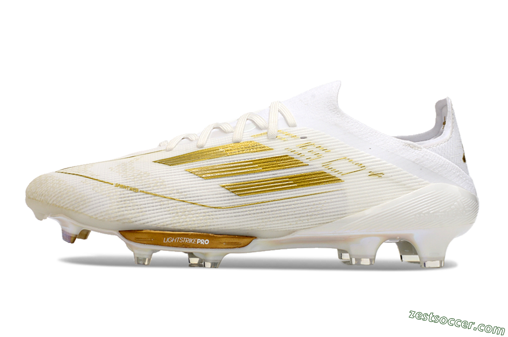 Adidas F50+ Lightstrike Pro FG Low-Tops Soccer Cleats - Cloud White/Gold Metallic/Cloud White 2