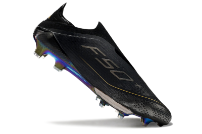 Adidas F50+ Lightstrike Pro Laceless FG Low-Tops Soccer Cleats - Core Black/Iron Metallic/Gold Metallic