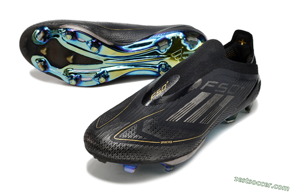 Adidas F50+ Lightstrike Pro Laceless FG Low-Tops Soccer Cleats - Core Black/Iron Metallic/Gold Metallic 3