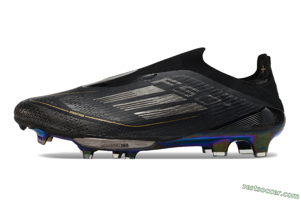 Adidas F50+ Lightstrike Pro Laceless FG Low-Tops Soccer Cleats - Core Black/Iron Metallic/Gold Metallic 2