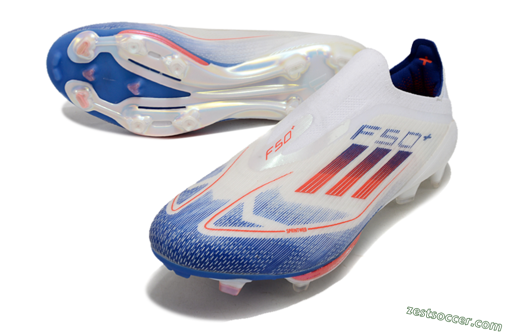 Adidas F50+ Lightstrike Pro Laceless FG Low-Tops Soccer Cleats - Cloud White/Solar Red/Lucid Blue 3
