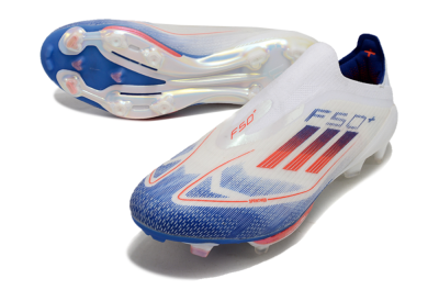 Adidas F50+ Lightstrike Pro Laceless FG Low-Tops Soccer Cleats - Cloud White/Solar Red/Lucid Blue