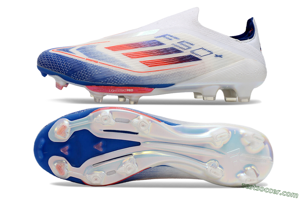 Adidas F50+ Lightstrike Pro Laceless FG Low-Tops Soccer Cleats - Cloud White/Solar Red/Lucid Blue 1