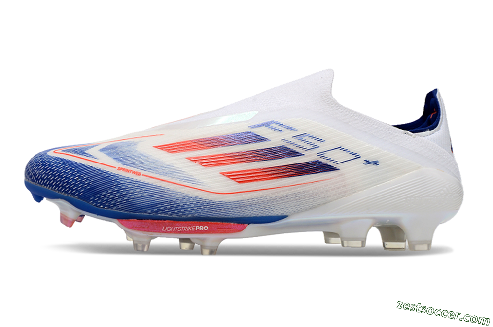 Adidas F50+ Lightstrike Pro Laceless FG Low-Tops Soccer Cleats - Cloud White/Solar Red/Lucid Blue 2