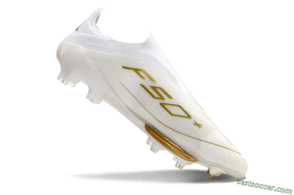 Adidas F50+ Lightstrike Pro Laceless FG Low-Tops Soccer Cleats - Cloud White/Gold Metallic/Cloud White 3