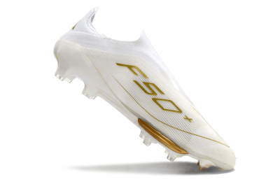 Adidas F50+ Lightstrike Pro Laceless FG Low-Tops Soccer Cleats - Cloud White/Gold Metallic/Cloud White