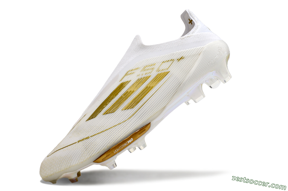 Adidas F50+ Lightstrike Pro Laceless FG Low-Tops Soccer Cleats - Cloud White/Gold Metallic/Cloud White 4