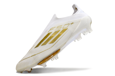 Adidas F50+ Lightstrike Pro Laceless FG Low-Tops Soccer Cleats - Cloud White/Gold Metallic/Cloud White