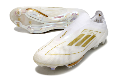 Adidas F50+ Lightstrike Pro Laceless FG Low-Tops Soccer Cleats - Cloud White/Gold Metallic/Cloud White