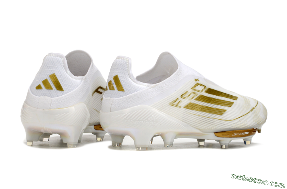 Adidas F50+ Lightstrike Pro Laceless FG Low-Tops Soccer Cleats - Cloud White/Gold Metallic/Cloud White 5
