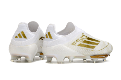 Adidas F50+ Lightstrike Pro Laceless FG Low-Tops Soccer Cleats - Cloud White/Gold Metallic/Cloud White