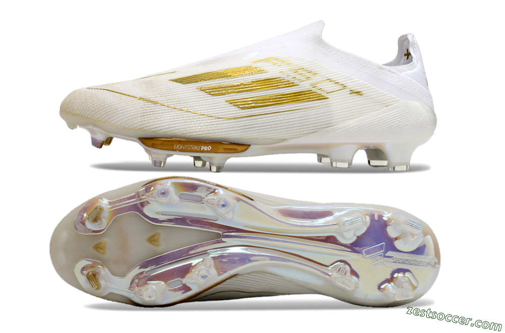 Adidas F50+ Lightstrike Pro Laceless FG Low-Tops Soccer Cleats - Cloud White/Gold Metallic/Cloud White 1