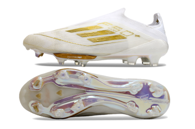 Adidas F50+ Lightstrike Pro Laceless FG Low-Tops Soccer Cleats - Cloud White/Gold Metallic/Cloud White