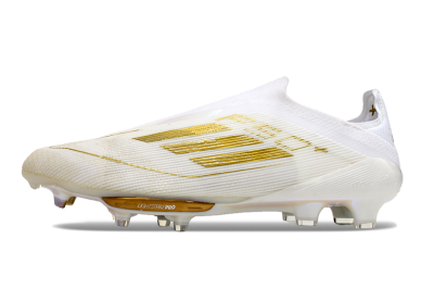 Adidas F50+ Lightstrike Pro Laceless FG Low-Tops Soccer Cleats - Cloud White/Gold Metallic/Cloud White
