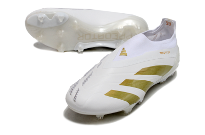 Adidas Predator Elite Laceless FG Low-Tops Soccer Cleats - Beige/White/Gold