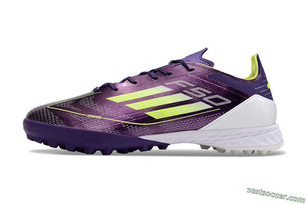 Adidas F50 Pro TF Low-Tops Soccer Shoes - Purple/Cloud White/Lucid Lemon 2