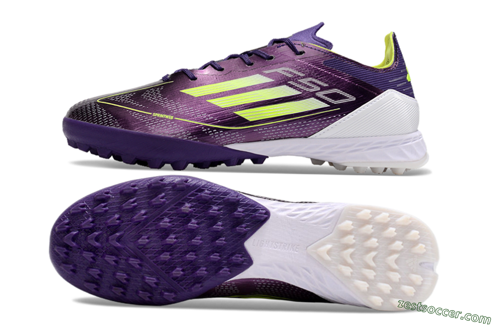 Adidas F50 Pro TF Low-Tops Soccer Shoes - Purple/Cloud White/Lucid Lemon 1