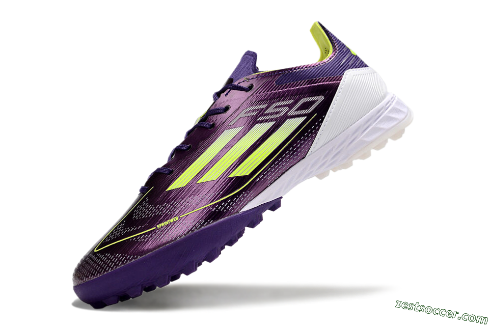 Adidas F50 Pro TF Low-Tops Soccer Shoes - Purple/Cloud White/Lucid Lemon 5