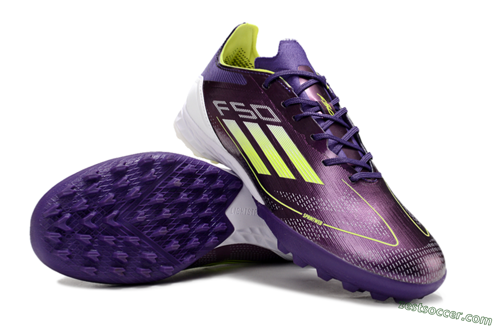 Adidas F50 Pro TF Low-Tops Soccer Shoes - Purple/Cloud White/Lucid Lemon 3