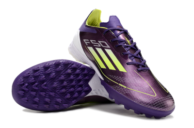 Adidas F50 Pro TF Low-Tops Soccer Shoes - Purple/Cloud White/Lucid Lemon