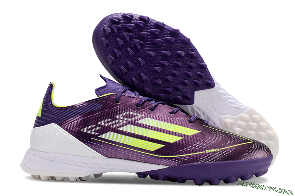 Adidas F50 Pro TF Low-Tops Soccer Shoes - Purple/Cloud White/Lucid Lemon 0